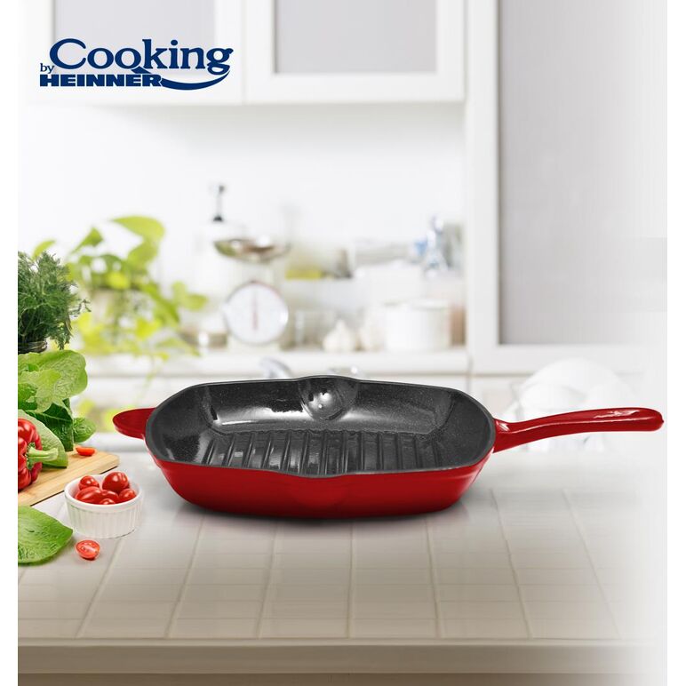 Tigaie grill fonta 26.5x4.5 cm, red line, cooking by heinner,  Tigai si seturi | electropc.ro