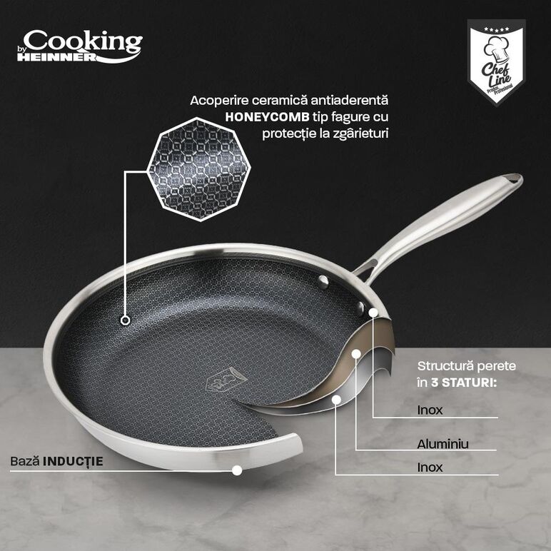 Tigaie inox 3 straturi, 20x4 cm, titanium3, cooking by heinner,  Tigai si seturi | electropc.ro