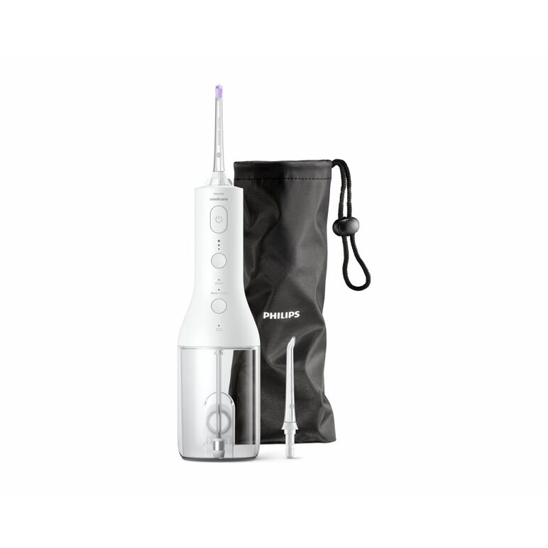 Irigator bucal philips sonicare cordless power flosser 3000 hx3826/31, tehnologie quadstream, portabil, 2 moduri de curatare, 3 niveluri de intensitate , 2 x capete de curatare si 1 x husa trasport, alb, l x a x i (mm) 92x134x247,  Periute electrice de dinti | electropc.ro