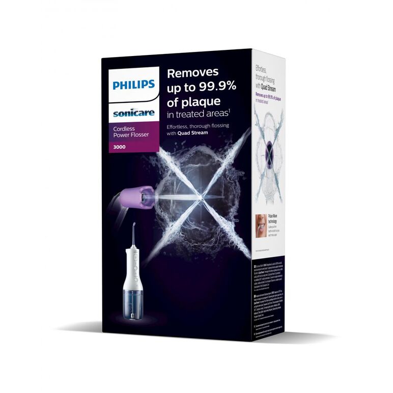 Irigator bucal philips sonicare cordless power flosser 3000 hx3826/31, tehnologie quadstream, portabil, 2 moduri de curatare, 3 niveluri de intensitate , 2 x capete de curatare si 1 x husa trasport, alb, l x a x i (mm) 92x134x247,  Periute electrice de dinti | electropc.ro