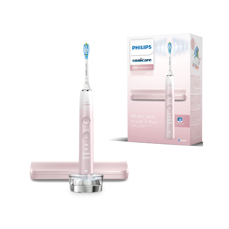 Periuta de dinti electrica philips sonicare diamondclean 9000 hx9911/84, 62000 miscari/min, 4 moduri de curatare, 3 nivele intensitate, senzor presiune, functia brushsync, aplicatie sonicare, wireless bluetooth, toc transport, baza de incarcare, roz,  Periute electrice de dinti | electropc.ro