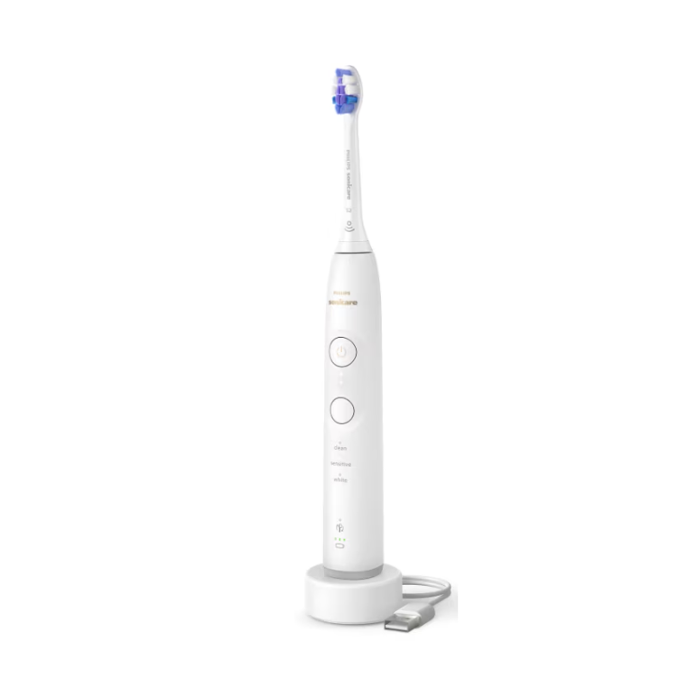 Periuta de dinti electrica philips sonicare hx7410/02, 62.000 miscari/minut, autonomie 21 zile, 3 mod de periere,3 intensitati, senzor presiune luminos, functia brushsync, capat de periere optimal white, capat de periere senstive, toc transport, alb,  Periute electrice de dinti | electropc.ro