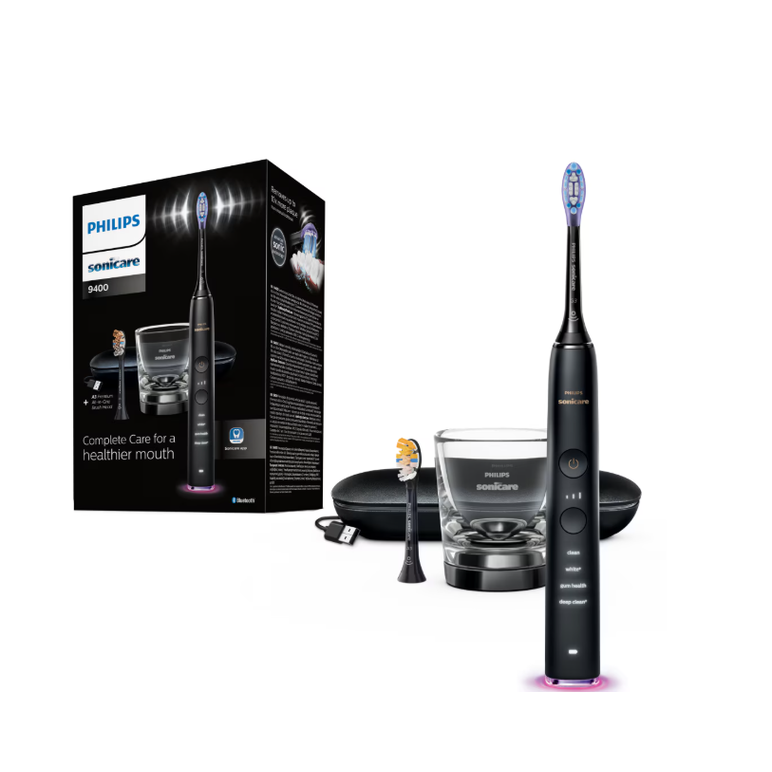 Periuta de dinti sonica electrica philips sonicare diamondclean 9000 hx9917/89, 62000 miscari/minut, 4 moduri de curatare, 3 nivele intensitate, senzor presiune, functia brushsync, 2 baze de incarcare, 2 capete de periere, aplicatie sonicare, negru,  Periute electrice de dinti | electropc.ro
