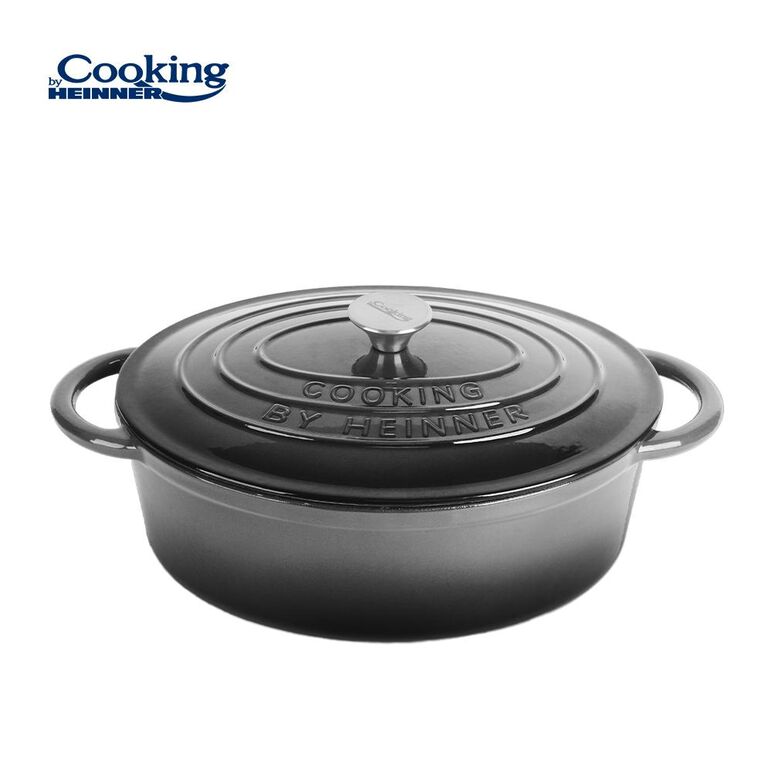 Semioala  fonta emailata ovala + capac 37x29x15 cm, 9l marble grey, cooking by heinner,  Tavi copt | electropc.ro