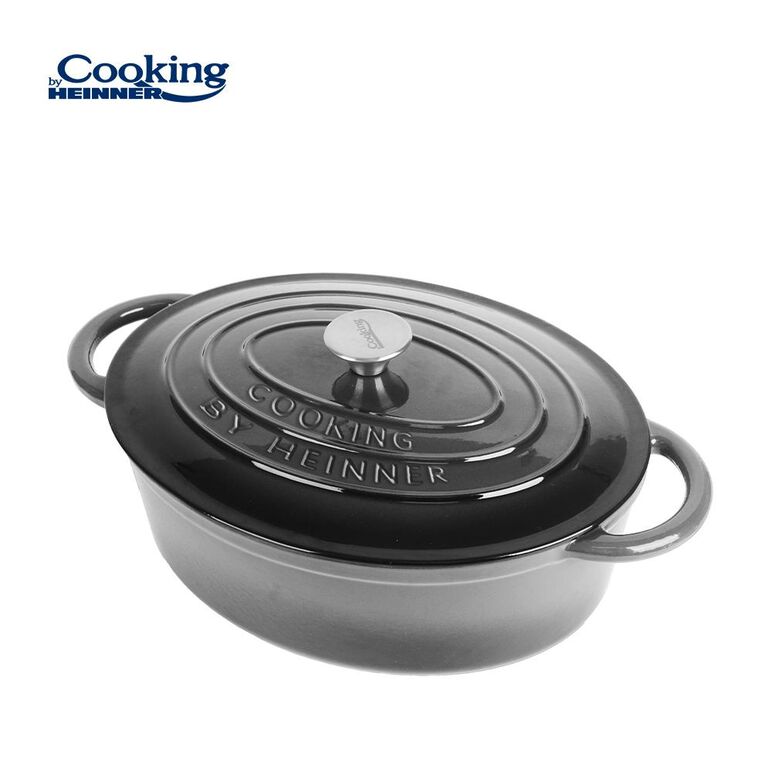 Semioala  fonta emailata ovala + capac 37x29x15 cm, 9l marble grey, cooking by heinner,  Tavi copt | electropc.ro