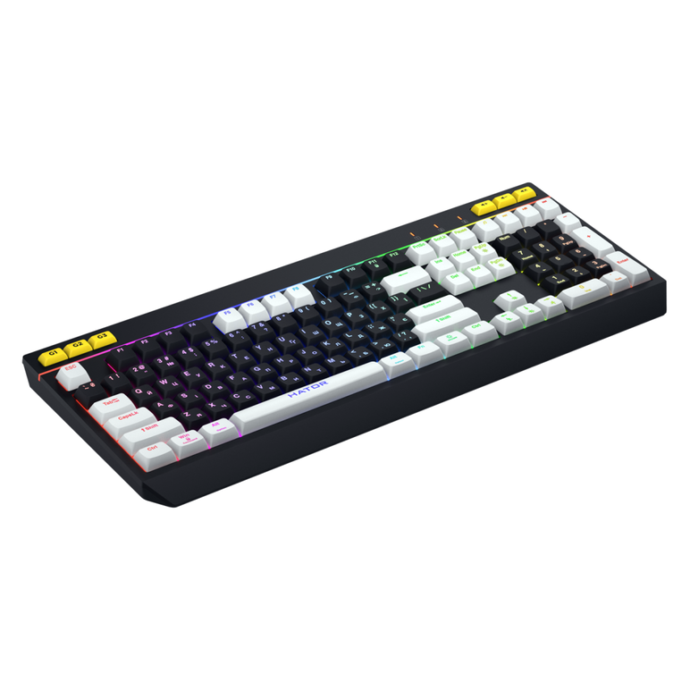 Tastatura mecanica cu fir hator icefall, conectivitate usb, polling rate 1000hz, iluminare rgb pentru 8 zone diferite, tip switch membrana, material taste abs cu gravare laser si acoperire uv, negru-alb,  Tastaturi | electropc.ro