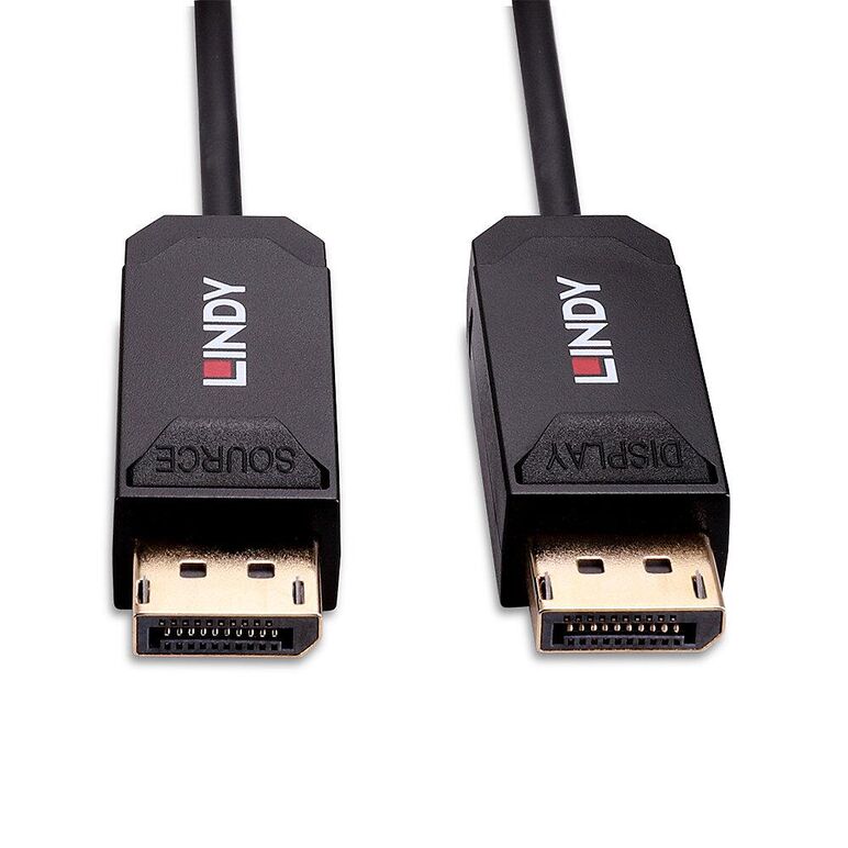 Cablu lindy hybrid displayport, lungime 50m, fibra optica, latime de banda suportata 40gbps, rezolutie maxima 680x4320@60hz 4:2:0 10bit, 3840x2160@144hz 4:4:4 10bit, negru,  Cabluri video | electropc.ro