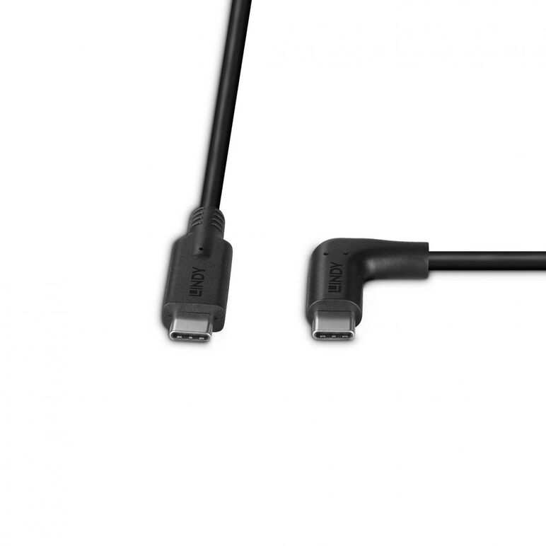 Cablu lindy usb c 3.2 90° right angle, lungime 1m, putere maxima 60w, latime de banda suportata 10 gbps, negru,  Cabluri video | electropc.ro