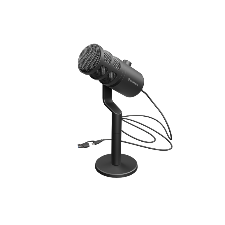 Microfon genesis radium 350d, tip dynamic, model cardioid, suport fix, conectivitate usb-c, raspuns in frecventa 60 - 14.000 hz, sensibilitate 48 db, lungime cablu 250 cm, negru,  Microfoane | electropc.ro