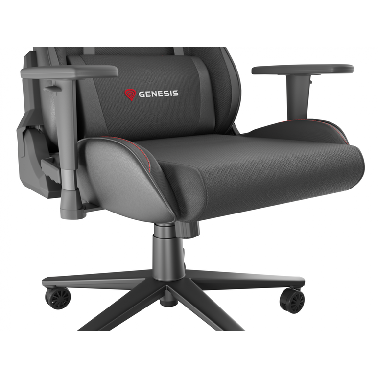 Scaun gaming genesis nitro 550 g2, material synthetic pu + textil, reglabil pe inaltime, greutate maxima suportata 150 kg, inaltime scaun reglabil 46.5 - 53.5 cm, spatar ajustabil 150°, dimensiuni roti 60mm, negru,  Scaune gaming | electropc.ro