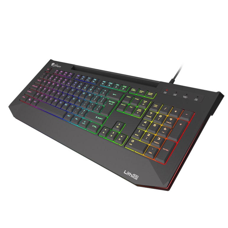 Tastatura gaming cu fir genesis lith 400, iluminare rgb, mecanism taste x-scissors, numar taste 104, lungime cablu 1.8m, dimensiuni 465 x 25 x 195 mm, negru,  Tastaturi | electropc.ro