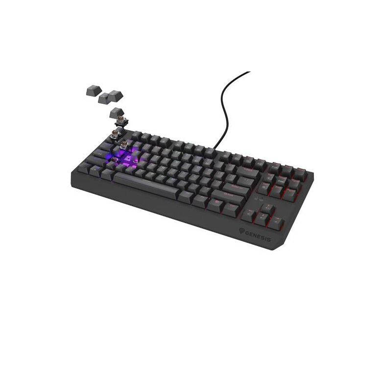 Tastatura gaming mecanica cu fir genesis thor 230 tkl, iluminare rgb, switch linear, switch model outemu brown, numar taste 87, 11 butoane multimedia, lungime cablu 1.6m, dimensiuni 363 x 155 x 39 mm, negru,  Tastaturi | electropc.ro