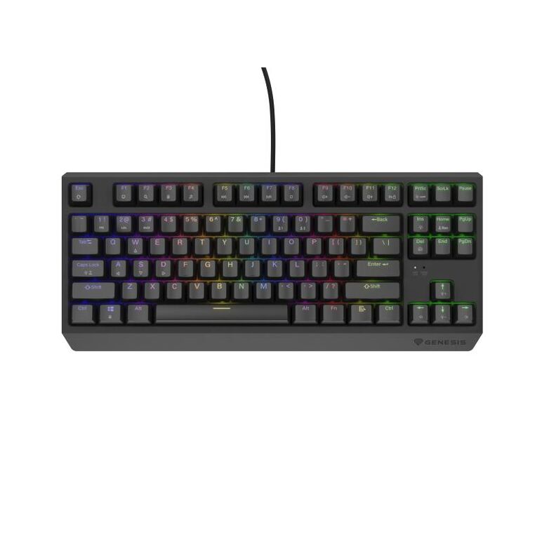 Tastatura gaming mecanica cu fir genesis thor 230 tkl, iluminare rgb, switch linear, switch model outemu red, numar taste 87, 11 butoane multimedia, lungime cablu 1.6m, dimensiuni 363 x 155 x 39 mm, negru,  Tastaturi | electropc.ro