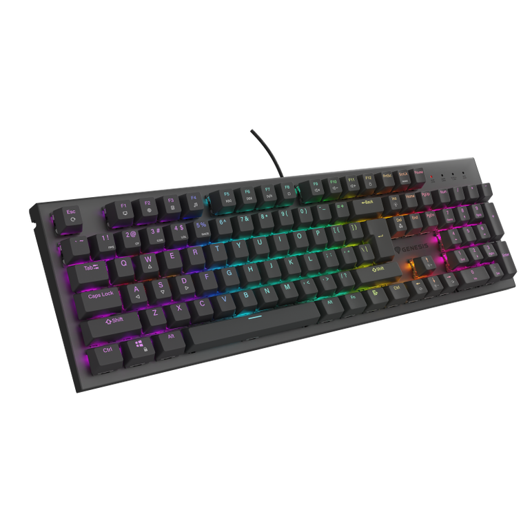 Tastatura gaming mecanica cu fir genesis thor 303, iluminare rgb, switch tactile, switch model outemu brown, numar taste 104, 11 butoane multimedia, lungime cablu 1.8m, dimensiuni 442 x 136 x 36 mm, negru,  Tastaturi | electropc.ro