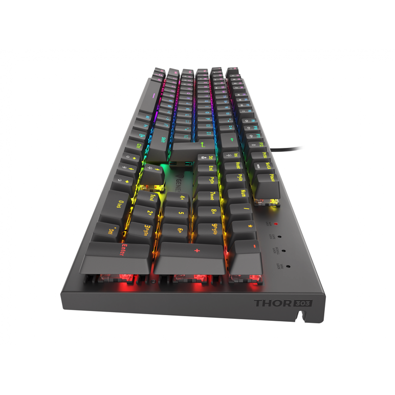 Tastatura gaming mecanica cu fir genesis thor 303, iluminare rgb, switch-uri red, 104 taste, 11 butoane multimedia, negru,  Tastaturi | electropc.ro