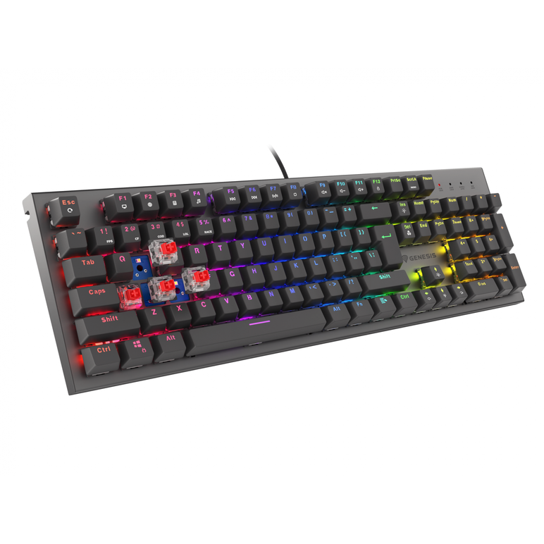 Tastatura gaming mecanica cu fir genesis thor 303, iluminare rgb, switch-uri red, 104 taste, 11 butoane multimedia, negru,  Tastaturi | electropc.ro