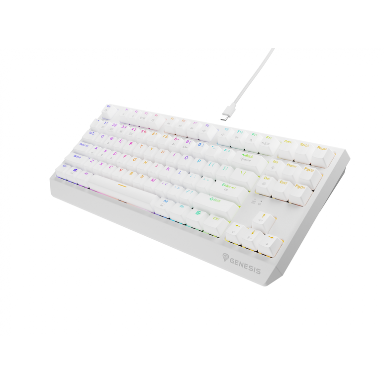 Tastatura gaming mecanica wireless genesis thor 230 tkl, iluminare rgb, 87 taste, 11 butoane multimedia, alb,  Tastaturi | electropc.ro