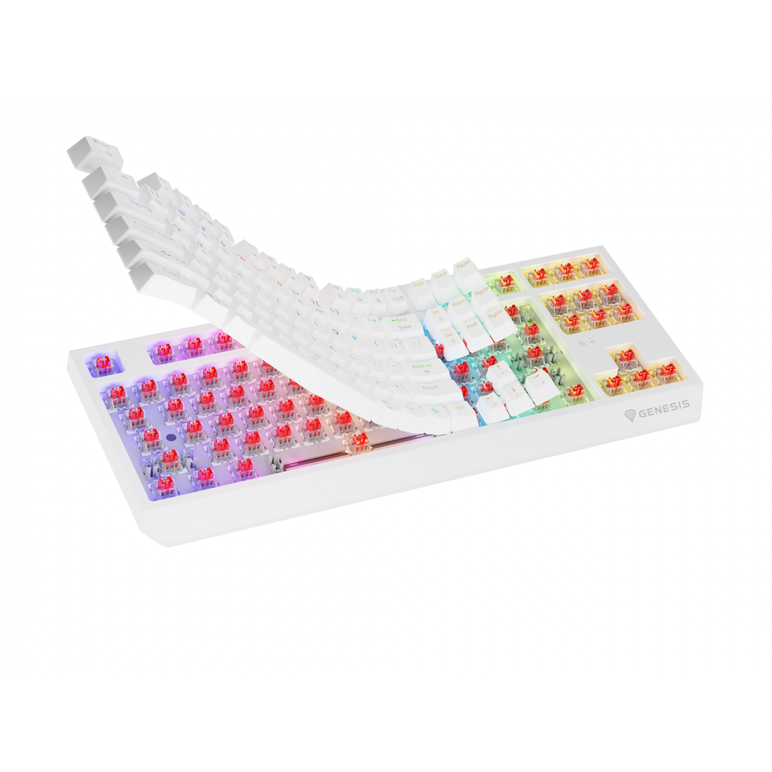 Tastatura gaming mecanica wireless genesis thor 230 tkl, iluminare rgb, 87 taste, 11 butoane multimedia, alb,  Tastaturi | electropc.ro