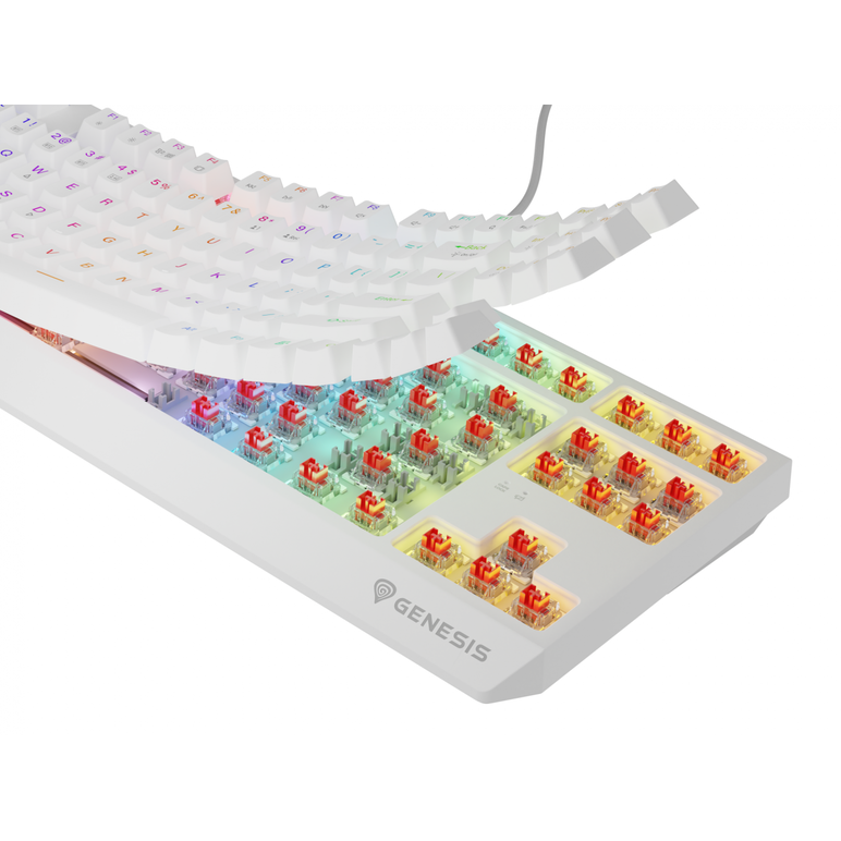 Tastatura gaming mecanica wireless genesis thor 230 tkl, iluminare rgb, 87 taste, 11 butoane multimedia, alb,  Tastaturi | electropc.ro