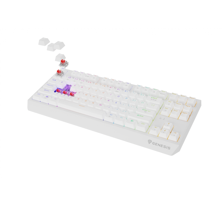 Tastatura gaming mecanica wireless genesis thor 230 tkl, iluminare rgb, 87 taste, 11 butoane multimedia, alb,  Tastaturi | electropc.ro