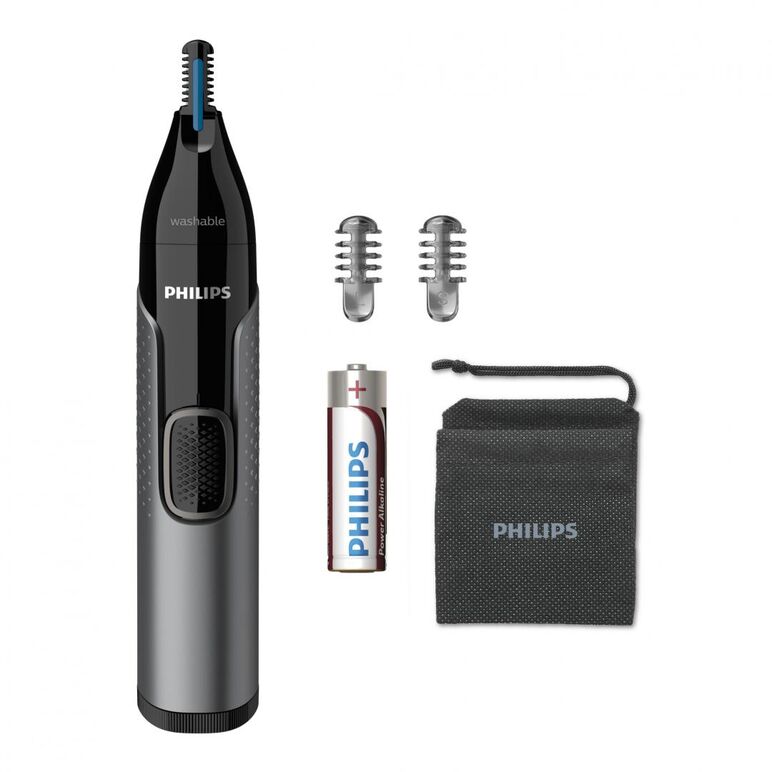 Trimmer pentru nas si urechi philips nt3650/16, baterie, lavabil, tehnologie precision trim, otel inoxidabil, pieptene pentru sprancene, pieptene 5 mm, gri, l x a x i (mm) 39x83x190,  Aparate de tuns | electropc.ro