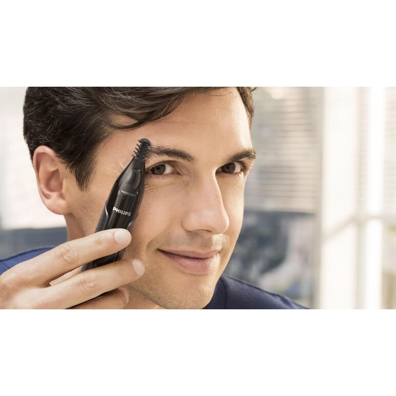Trimmer pentru nas si urechi philips nt3650/16, baterie, lavabil, tehnologie precision trim, otel inoxidabil, pieptene pentru sprancene, pieptene 5 mm, gri, l x a x i (mm) 39x83x190,  Aparate de tuns | electropc.ro