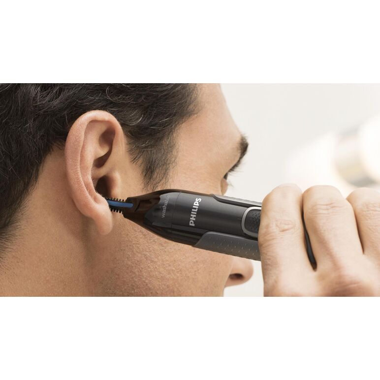 Trimmer pentru nas si urechi philips nt3650/16, baterie, lavabil, tehnologie precision trim, otel inoxidabil, pieptene pentru sprancene, pieptene 5 mm, gri, l x a x i (mm) 39x83x190,  Aparate de tuns | electropc.ro