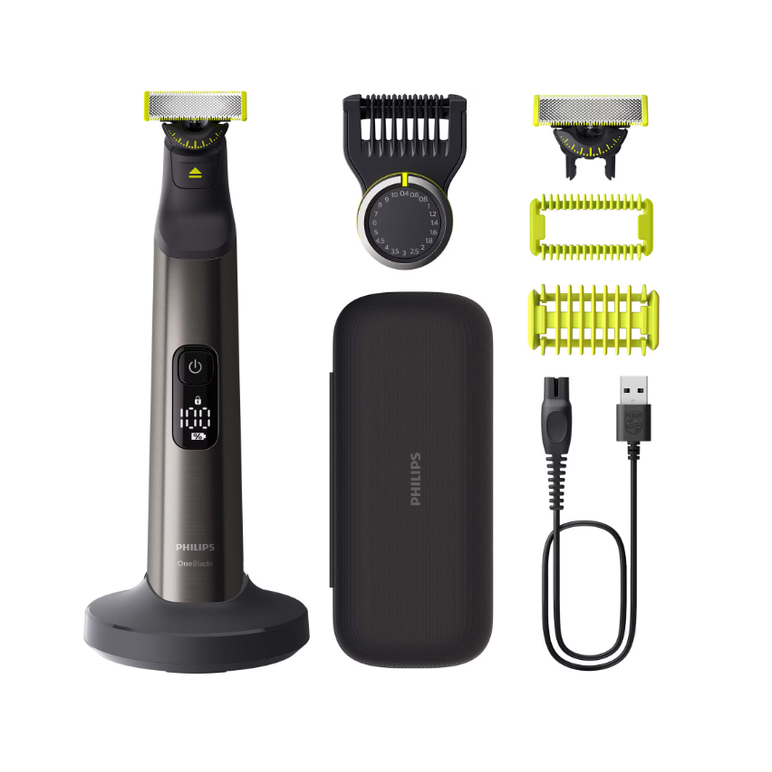 Aparat de ras (0,2mm) si tuns (0,4-10mm) philips oneblade pro qp6652/61, fata&corp, pieptene cu 20 de setări de lungime (0,4-10 mm),  2 accesorii pentru corp, 2 lame 360, 120 min (li-ion), trusa, cablu alimentare usb-a, fara adaptor priza,  Aparate de tuns | electropc.ro