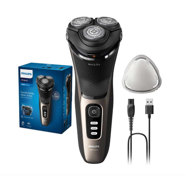 Aparat de ras philips seria 3000 s3242/12  wet&dry, autonomie 60 min, 3 elemente de taiere, auriu, l x a x i (mm) 80x140x190,  Aparate de tuns | electropc.ro