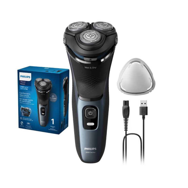 Aparat de ras philips shaver seria 3000 s3144/00, barbierit umed şi uscat, fara fir, capete 5d pivotante si flexibile, lame autoascutire, 60 min, capac de protectie, albastru intens, l x a x i (mm) 140x80x190,  Aparate de tuns | electropc.ro