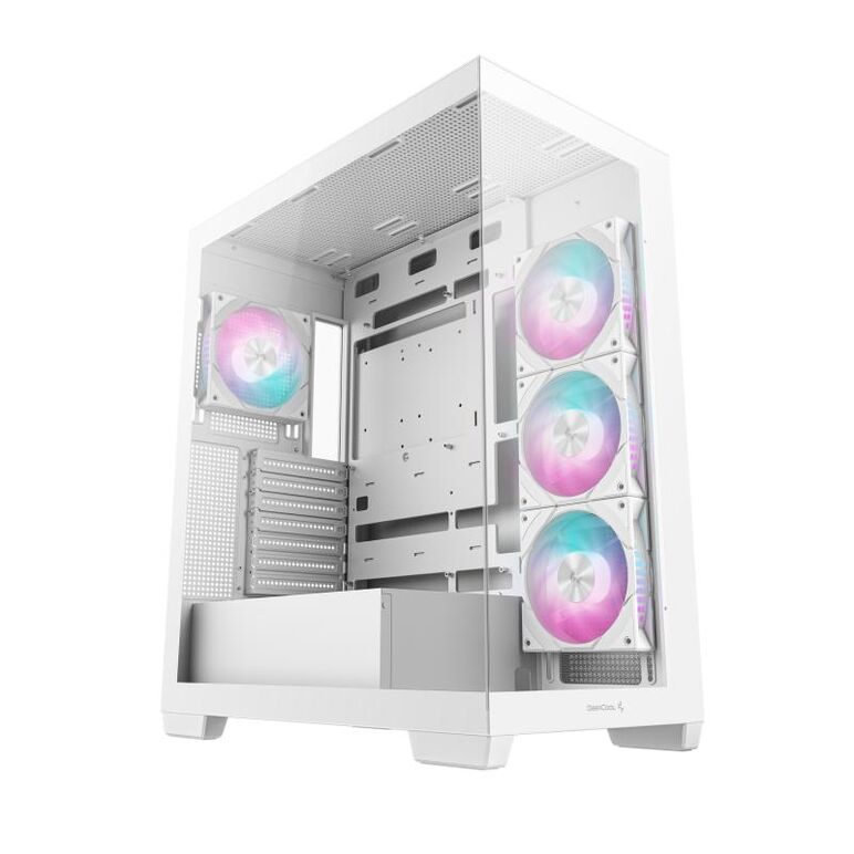 Carcasa deepcool cg580 4f mid tower argb alb, tempered glass+abs+sgcc, sloturi expansiune 7, drive bays: 2x3.5" 2x2.5", ventilatoare suportate: 10 (spate: 1x120mm sau 1x140mm, sus: 3x120mm sau 2x140mm, lateral: 3x120mm, jos: 1x120mm, invaluit in sursa: 2x,  Carcase | electropc.ro