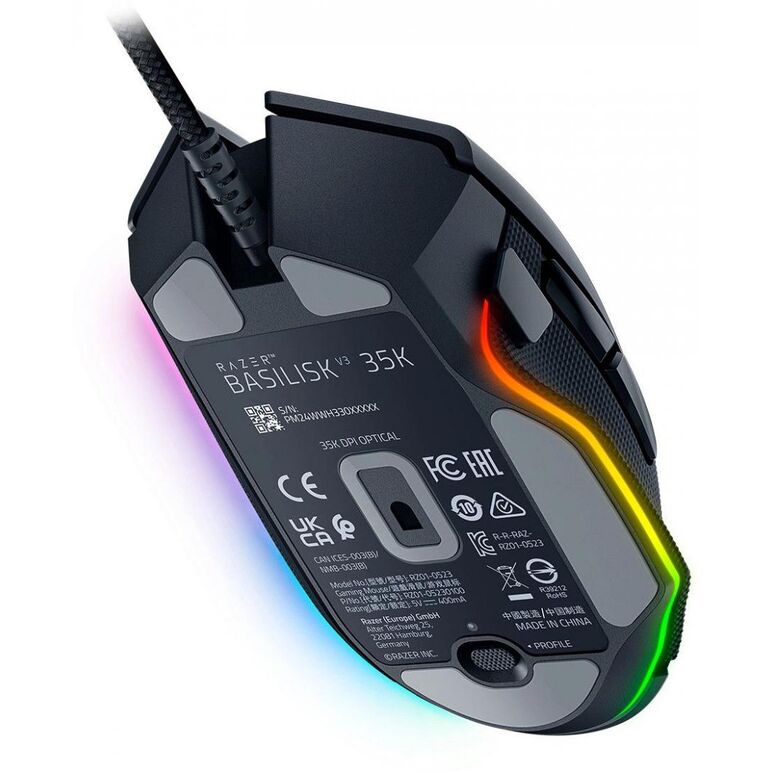 Razer basilisk v3 35k, cu fir, bluetooth, rezolutie maxima 35000 dpi, 11 butoane programabile, autonomie pana la 140h (mod wireless, miscare constanta la 1000hz),  pana la 210h (mod bluetooth),  iluminare razer chroma™ rgb, senzor focus pro 35k optical se,  Mouse | electropc.ro