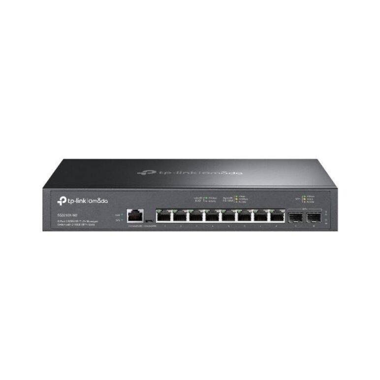 Switch tp-link sg3210x-m2, 8 x porturi rj 45, 2 x sfp+, viteza lan 100/1000/2500 mbps, layer l2+, capacitate 80 gbps, dimensiuni 294 × 180 × 44 mm,  Switch-uri | electropc.ro