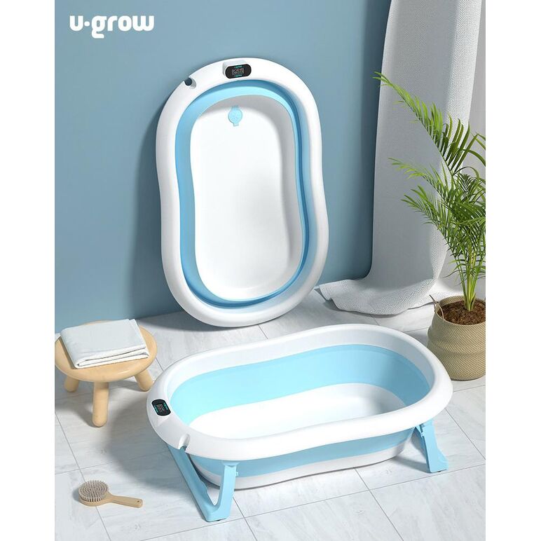 Cadita cu pernuta pentru bebelusi, termometru digital incorporat, pliabila, dop se scurgere, picioare anti-alunecare , blue, u-grow,  Cadite bebe si accesorii baie | electropc.ro