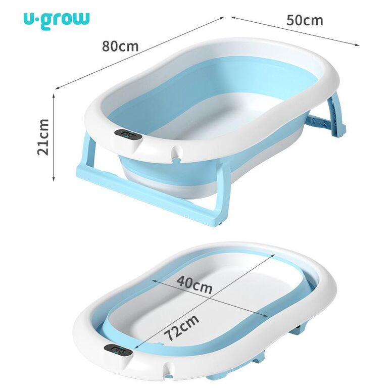 Cadita cu pernuta pentru bebelusi, termometru digital incorporat, pliabila, dop se scurgere, picioare anti-alunecare , blue, u-grow,  Cadite bebe si accesorii baie | electropc.ro