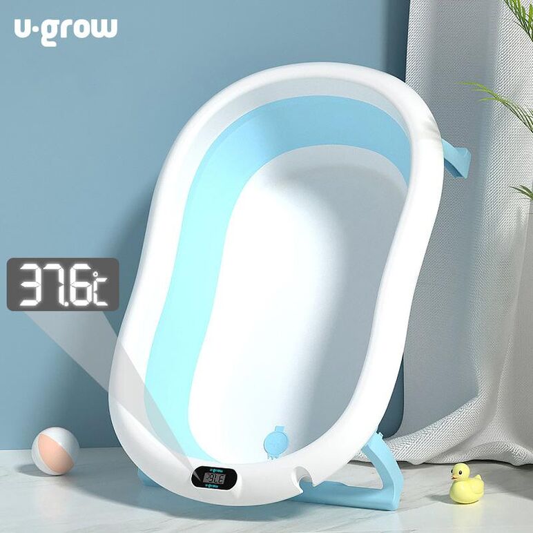 Cadita cu pernuta pentru bebelusi, termometru digital incorporat, pliabila, dop se scurgere, picioare anti-alunecare , blue, u-grow,  Cadite bebe si accesorii baie | electropc.ro