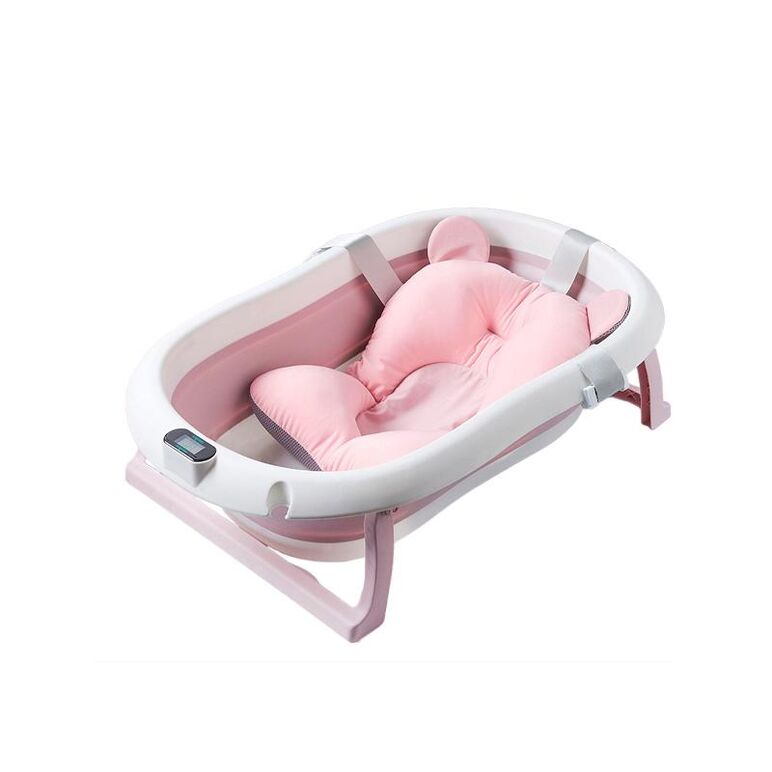 Cadita cu pernuta pentru bebelusi, termometru digital incorporat, pliabila, dop se scurgere, picioare anti-alunecare , roz, u-grow,  Cadite bebe si accesorii baie | electropc.ro