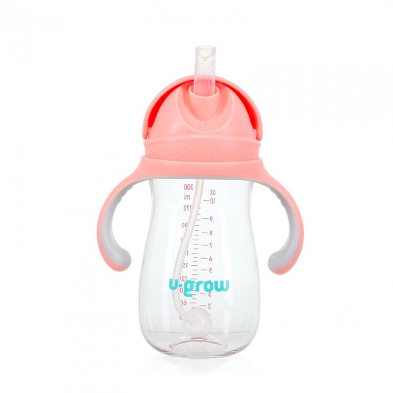 Cana cu pai tritan, roz, 300ml, u-grow,  Cani & Pahare & Accesorii Bebe | electropc.ro