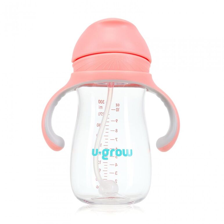 Cana cu pai tritan, roz, 300ml, u-grow,  Cani & Pahare & Accesorii Bebe | electropc.ro