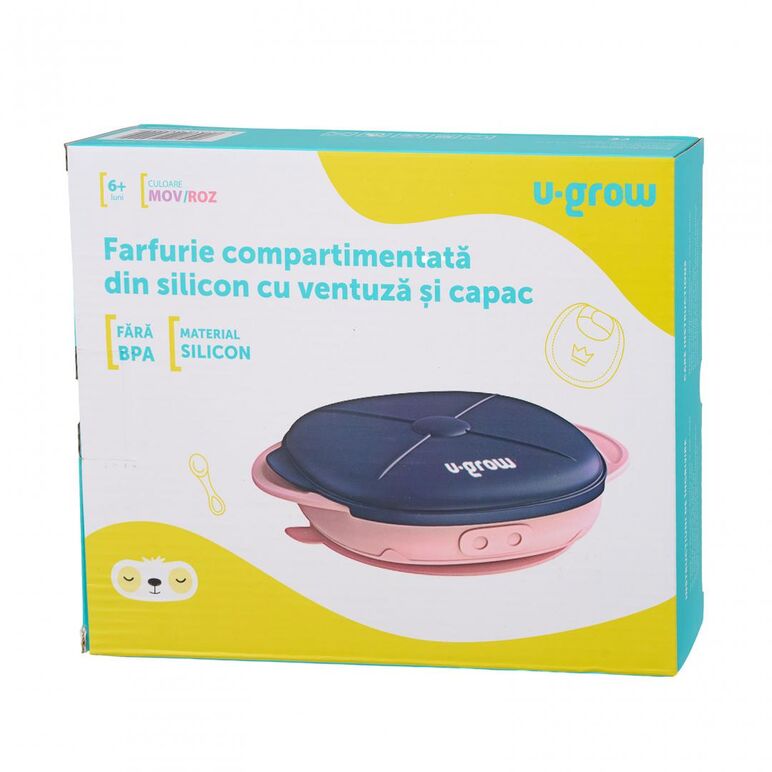 Farfurie silicon cu capac , mov, u-grow,  Articole hranire bebelusi | electropc.ro