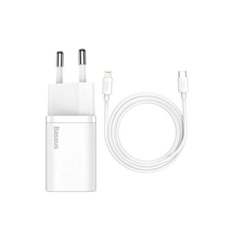 Incarcator retea baseus super si, quick charge 20w, 1 x usb type-c 5v/3amax, include cablu usb type-c la lightning iphone 1m, alb,  Incarcatoare telefoane | electropc.ro