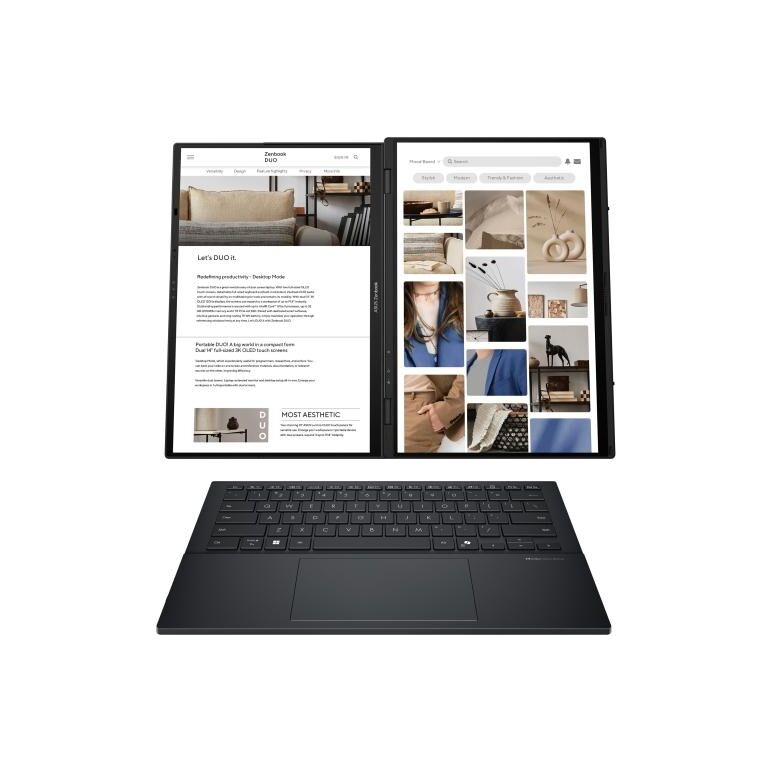 Laptop asus zenbook duo, ux8406ca-pz166x, 14.0-inch, 3k (2880 x1800)oled 16:10 aspect ratio, intel® core™ ultra 9 processor 285h (24mcache,up to 5.40 ghz), 32gb lpddr5x on board, 1tb m.2 nvme™ pcie® 4.0ssd,120hz refresh rate, 400nits, glossy display, 1080,  Laptopuri | electropc.ro