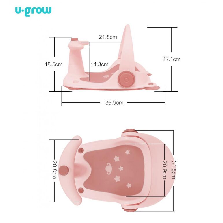 Scaun baie bebe cu ghidon , spatar reglabil, roz pal, u-grow,  Cadite bebe si accesorii baie | electropc.ro