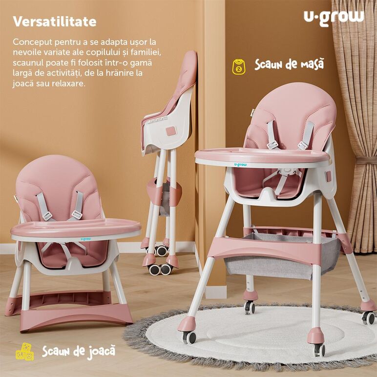 Scaun de masa 2 in 1, pliabil, roz, u-grow,  Scaune de masa bebe | electropc.ro