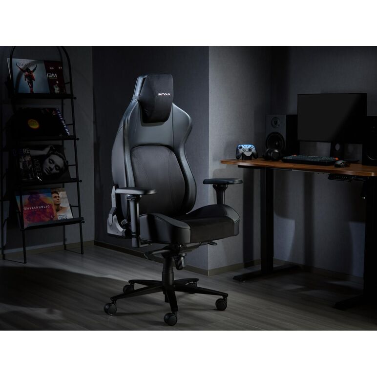 Scaun gaming serioux prime, capacitate greutate: 150 kg, material suprafață: piele, material textil, tip cotieră: cotieră 4d, tip mecanism: mecanism tip broască, tip pârghie pneumatică: 100 mm, ridicare pe gaz clasa 4, tip bază: 350 mm, bază din aluminiu,,  Scaune gaming | electropc.ro