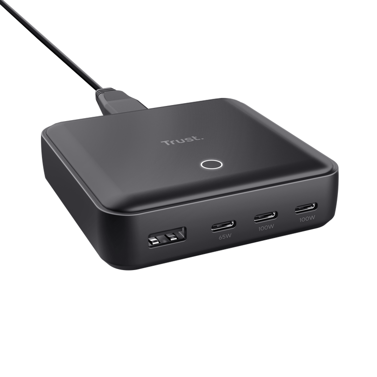 Statie de incarcare trust,  4 porturi: 1 x usb-a & 3 x usb-c, putere maxima 100w, compatibil cu laptop, tableta, smartphone, accessorii, negru,  Periferice Diverse | electropc.ro