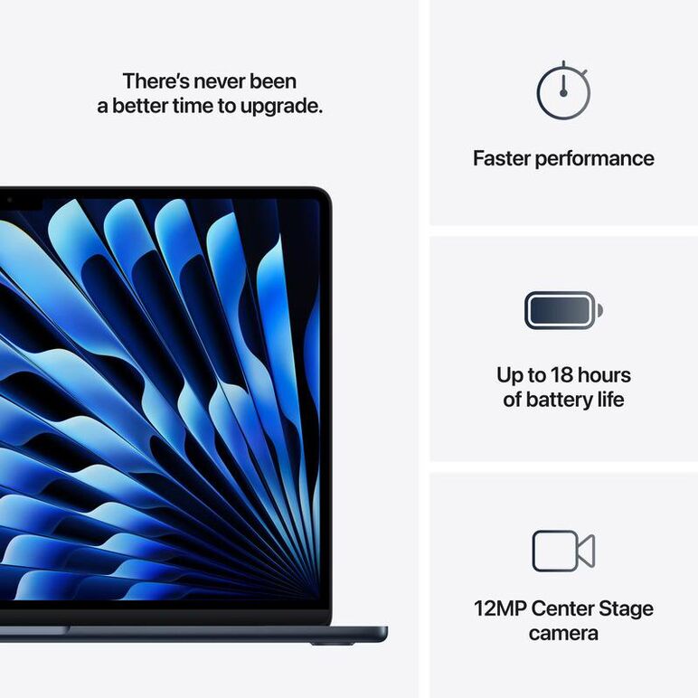 Macbook air 15.3" retina/apple m4 (cpu 10- core, gpu 10- core, neural engine 16- core)/32gb/1tb - midnight - int kb (2025),  Laptopuri | electropc.ro
