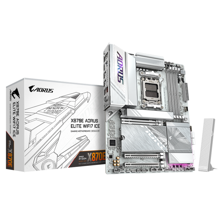 Placa de baza gigabyte x870e aorus elite wifi7 ice am5, 4x ddr5, 2x usb4 1x hdmi 1x front hdmi, 1x pcie 5.0 x16 1x pcie 4.0 x16 1x pcie 3.0 x16, 4x m.2, 4x sata 6gb/s, atx,  Placi de baza | electropc.ro
