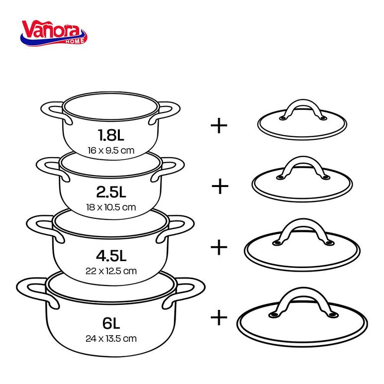 Set gatit din inox 8 piese, medina, vanora home,  Seturi de gatit | electropc.ro