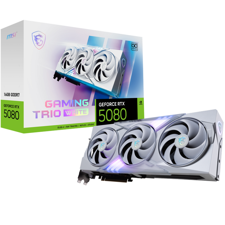 Placa video msi geforce rtx 5080 16g gaming trio oc white gddr7 256 bit, pcie 5.0, 3x dp 1x hdmi,  Placi video | electropc.ro